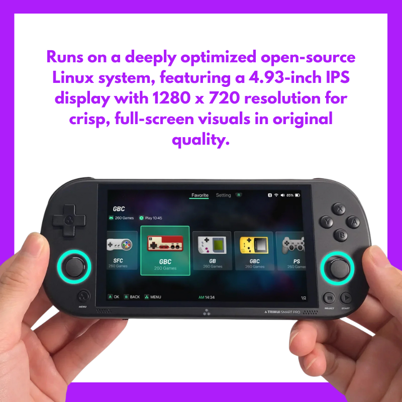 Smart Pro Handheld Game Console – 4.95" IPS Screen, Retro Gaming System with Joystick & RGB Lighting