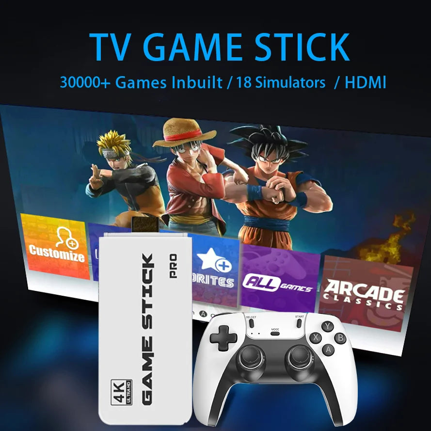 M15 4K Retro Game Stick – 50,000+ Games, Dual Wireless Controllers, HDMI Plug & Play