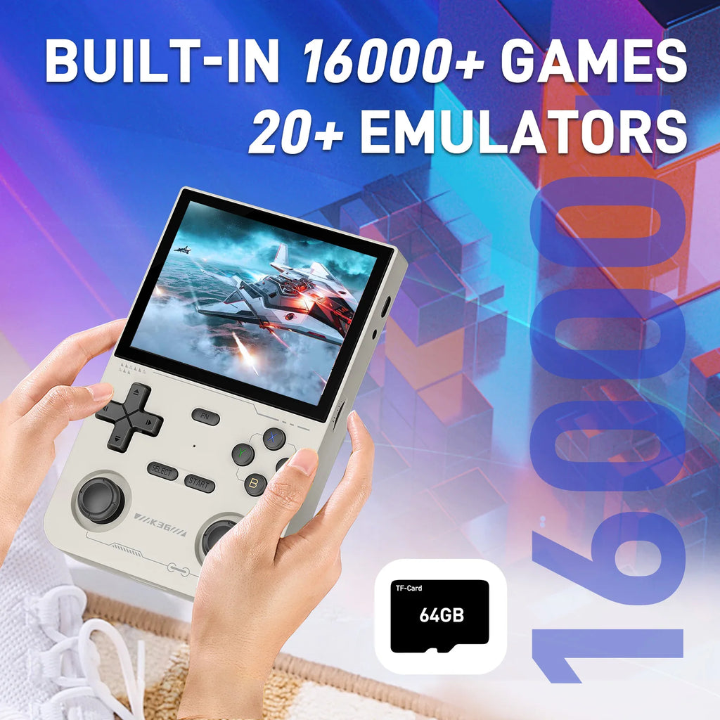GAMINJA K36 Retro Handheld Game Console – 3.5” IPS Screen, 16,000+ Games, 64GB / 128GB