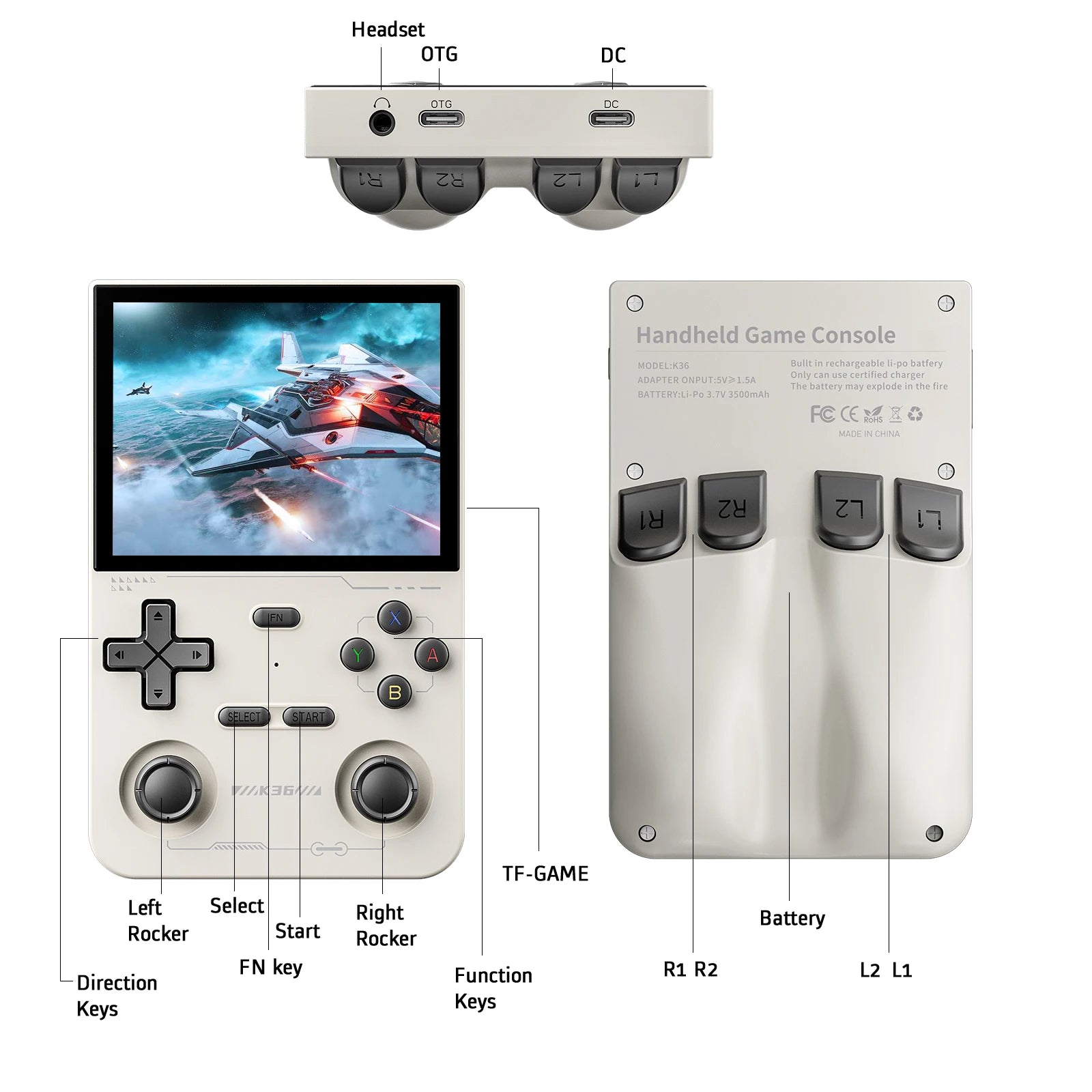 GAMINJA K36 Retro Handheld Game Console – 3.5” IPS Screen, 16,000+ Games, 64GB / 128GB
