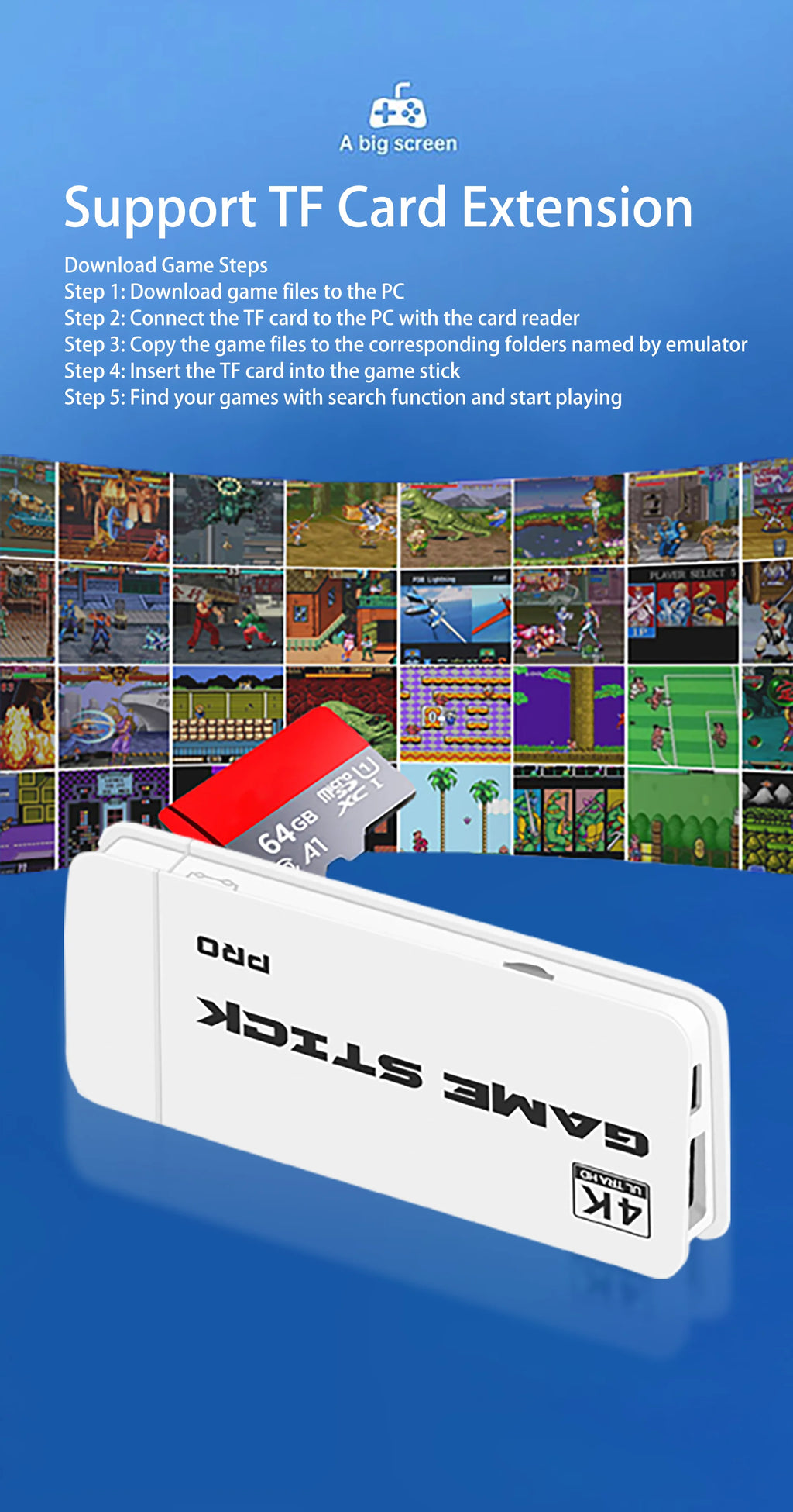 M15 4K Retro Game Stick – 50,000+ Games, Dual Wireless Controllers, HDMI Plug & Play